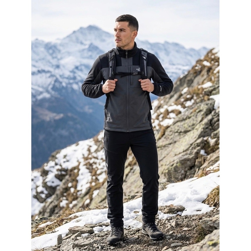 The North Face TKA Stretch Full Zip Jacket Mens Medium Grey Black Fleece F10C245